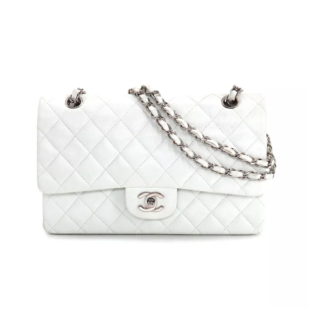 Chanel White Medium Flap Shoulder Bag